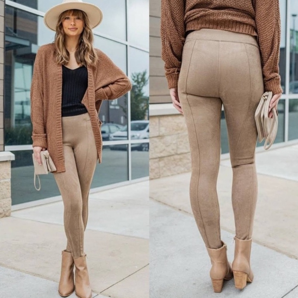 Spanx Women's Tan Brown Faux Suede High Rise Leggings Pants
